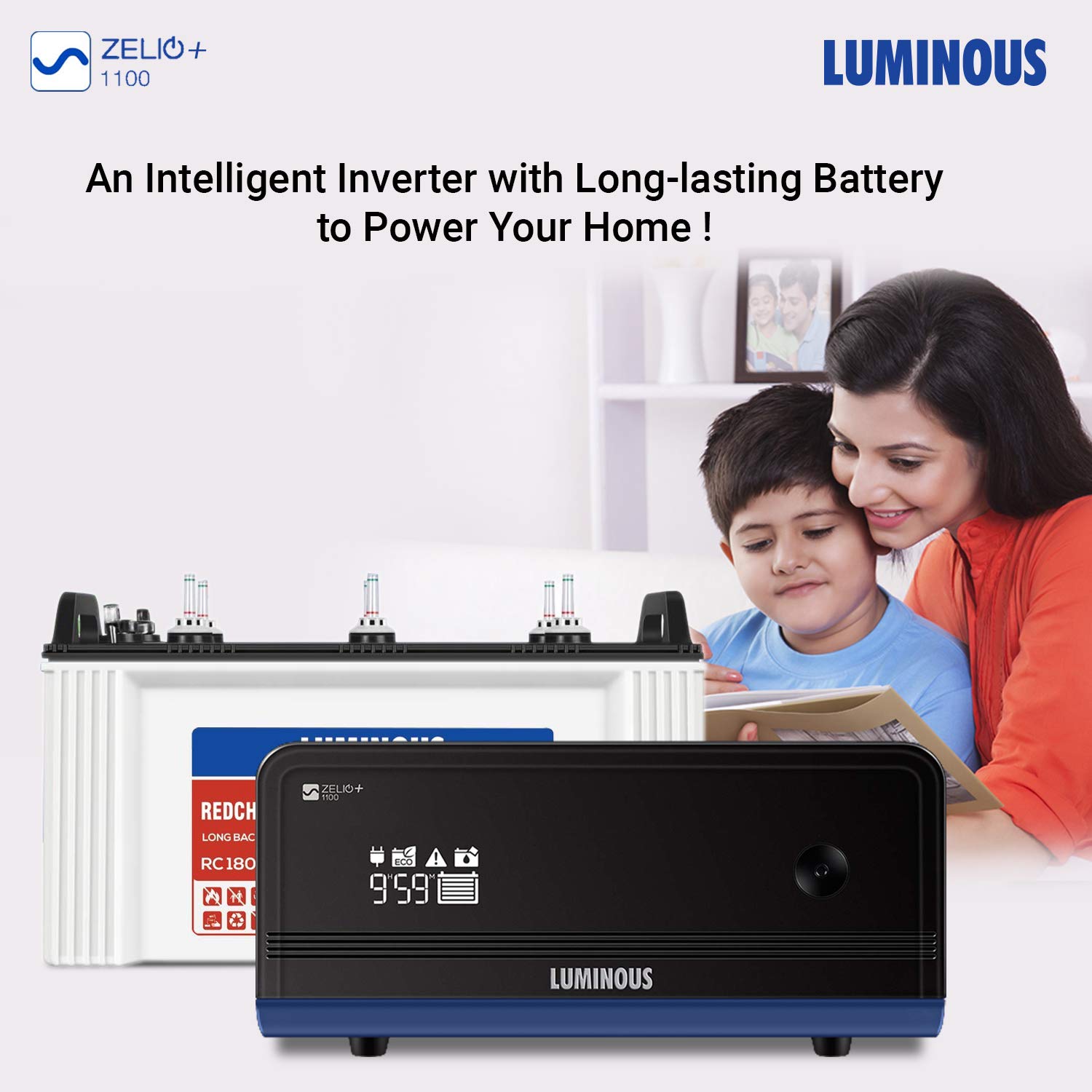 Luminous Zelio+ 1100 Pure Sine Wave UPS with Red Charge RC 15000 Tubular 120Ah Battery with Trolley Combo for Home, Office & Shops