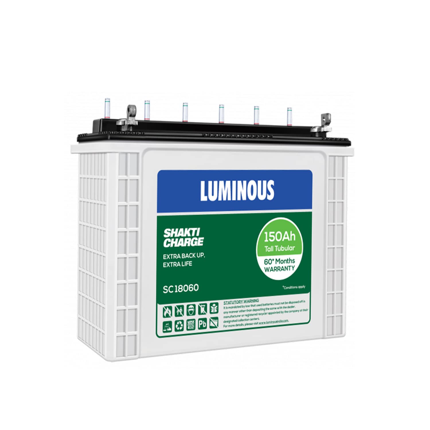 Luminous Shakti Charge SC18060 150Ah Tall Tubular Inverter Battery with 60 Months Warranty for Home, Office & Shops
