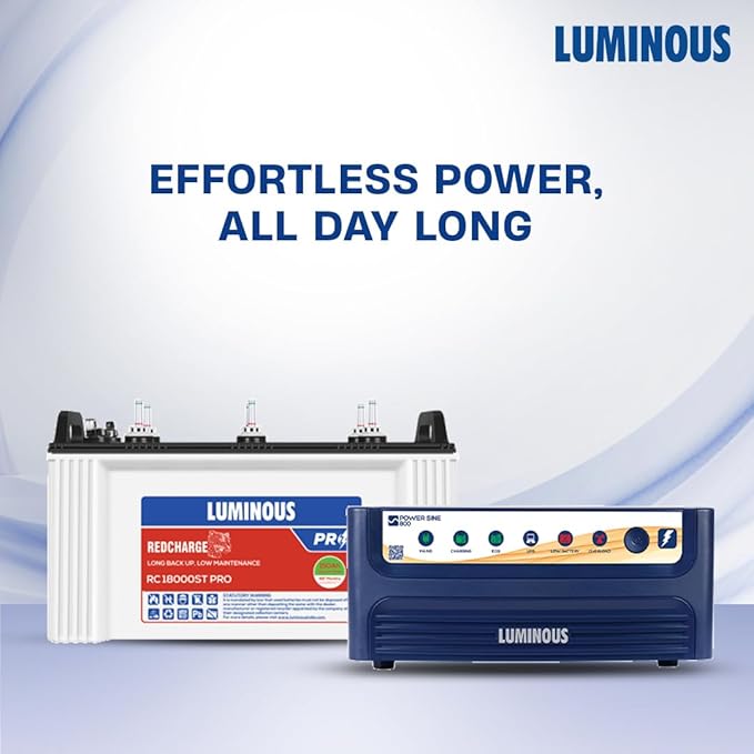 Luminous Inverter & Battery Combo - Power Sine 800 Pure Sine Wave 700VA/12V Inverter + RC18000ST PRO 150Ah Short Tabular Battery for Home, Office & Shops | 36M Inverter & 48M Battery Warranty