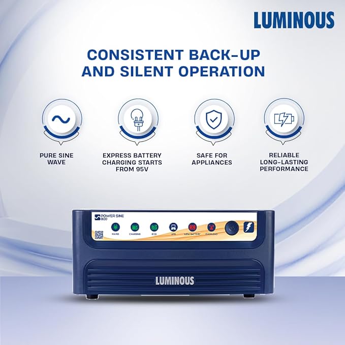 Luminous Inverter & Battery Combo - Power Sine 800 Pure Sine Wave 700VA/12V Inverter + RC18000ST PRO 150Ah Short Tabular Battery for Home, Office & Shops | 36M Inverter & 48M Battery Warranty